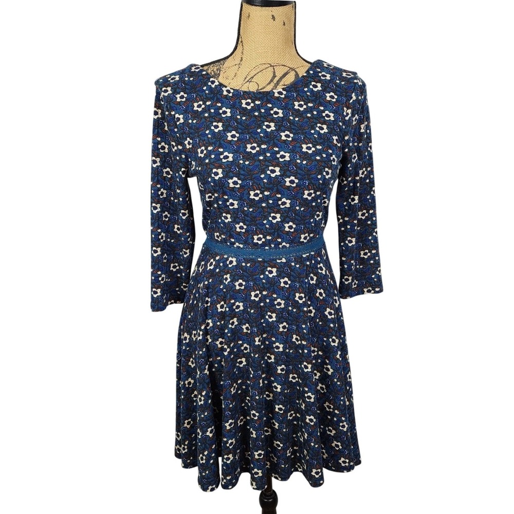ALYA Size XS Scoop Back 3/4 Sleeve Floral Knit Fit &‎ Flare Casual Mini Dress